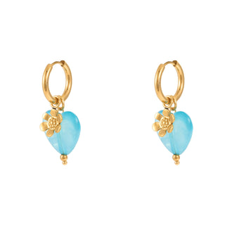 Flower Blue Heart Earrings