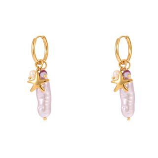 Purple Pearl Starfish Earrings